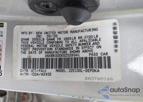 2005 Toyota Corolla Ce из США, поврежденный, VIN 1NXBR32E65Z528341